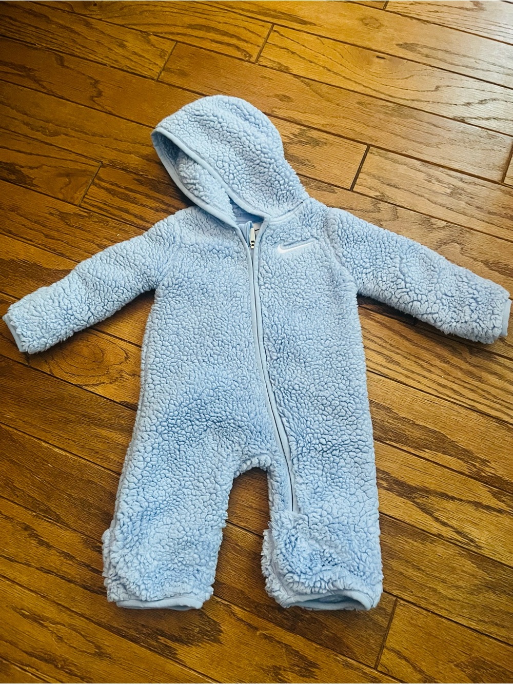 Nike Baby Light Blue Sherpa Hooded One-Piece Romper